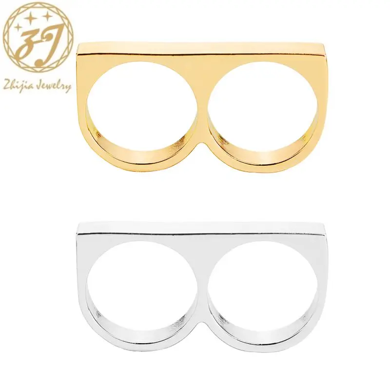 zhijia two finger rings man metal hard ring for party 2 fingers Ring Rebellious revolt personality Jewelry creative | Украшения и