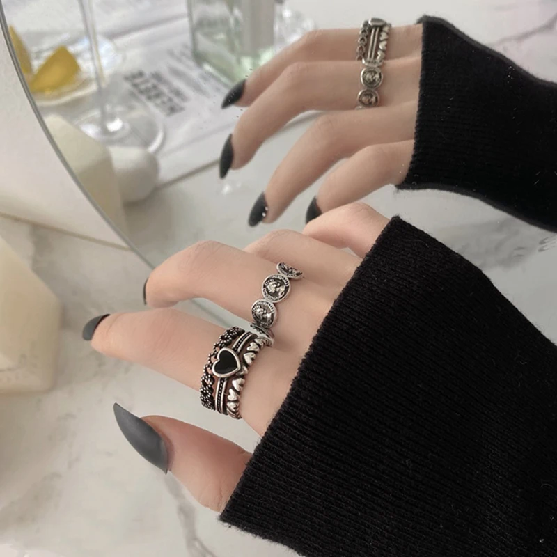 Женские винтажные Открытые Кольца AOMU серебристые трехслойные металлические