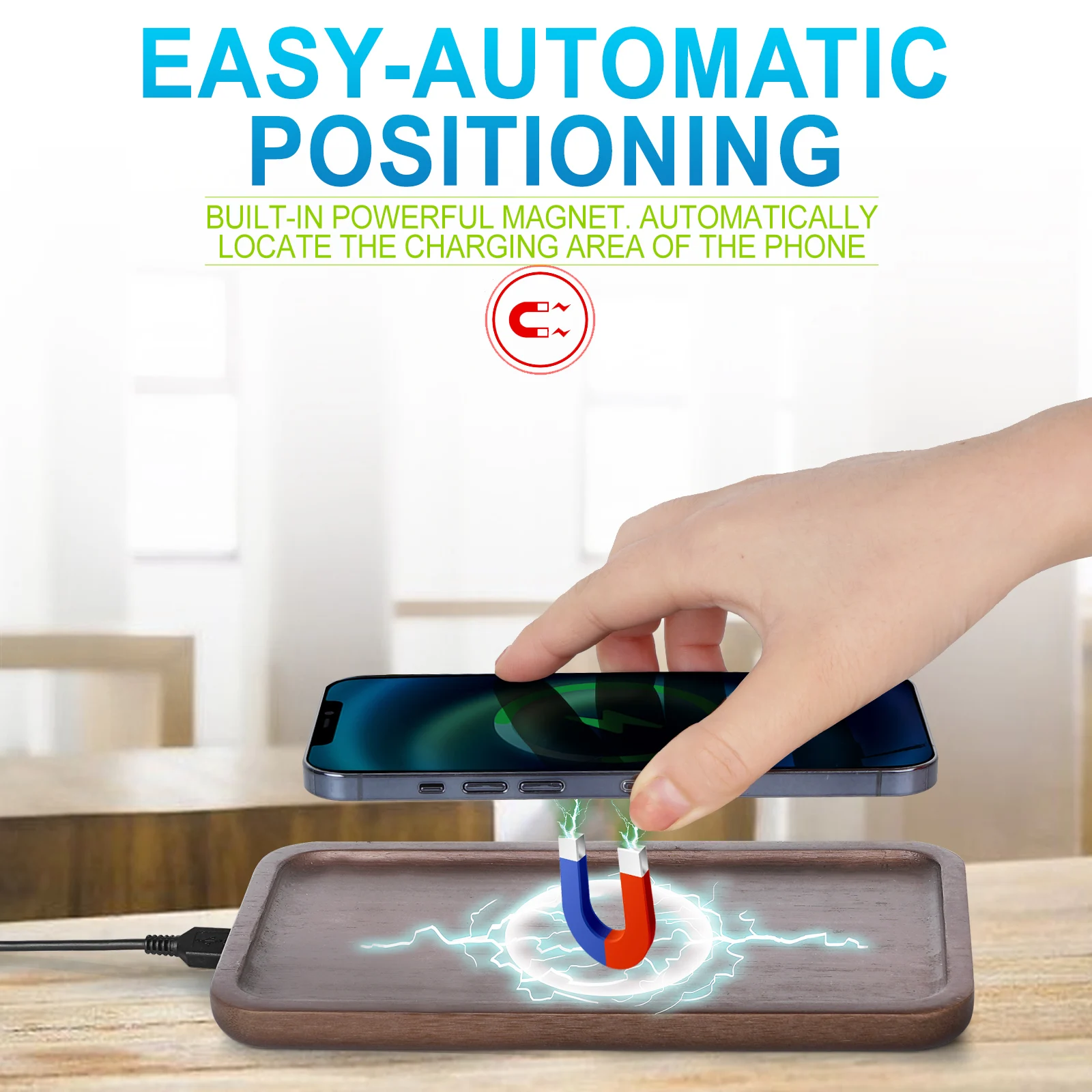 Деревянное Беспроводное зарядное устройство магнитное 15 Вт портативное