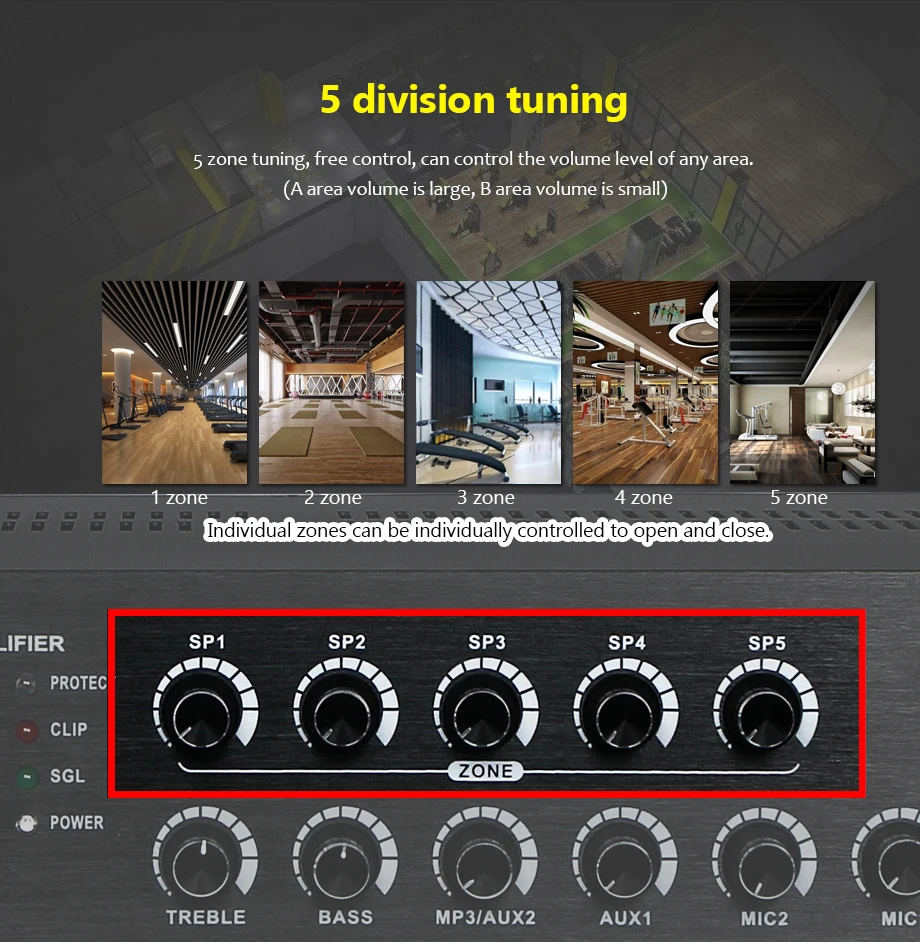Oupushi HT-3.6AT 5 Зон Микшер контроль PA система Bluetooth усилитель с FM 2 микрофонный вход и USB вход