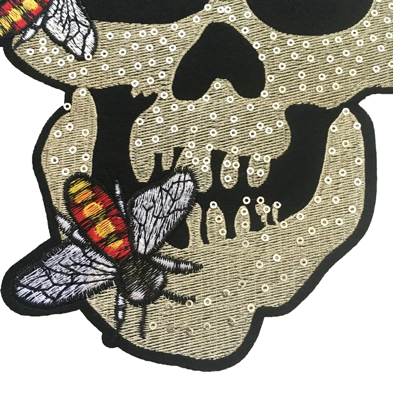 Вышитая Пчела Череп нашивки для куртки большой пчела Скелет голова блестящая