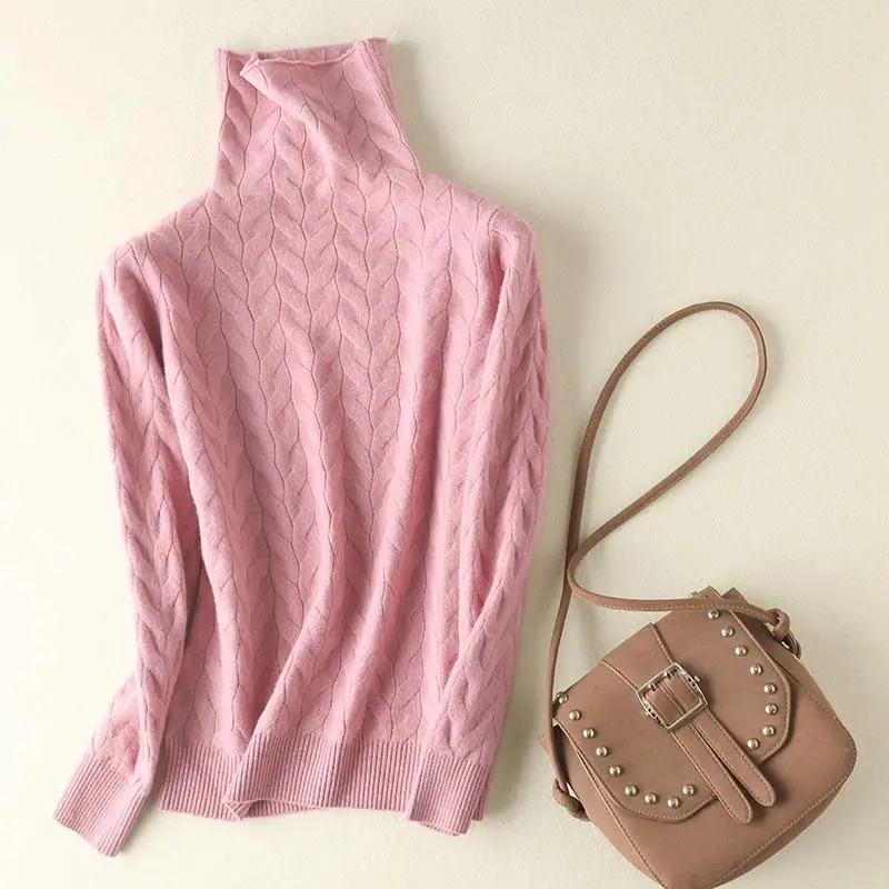 Розовый Women New Fashion Soft Sweaters and Pullover Wool Knitting Jumpers Ladies 8Colors Turtleneck Clothes - Цвет: Розовый