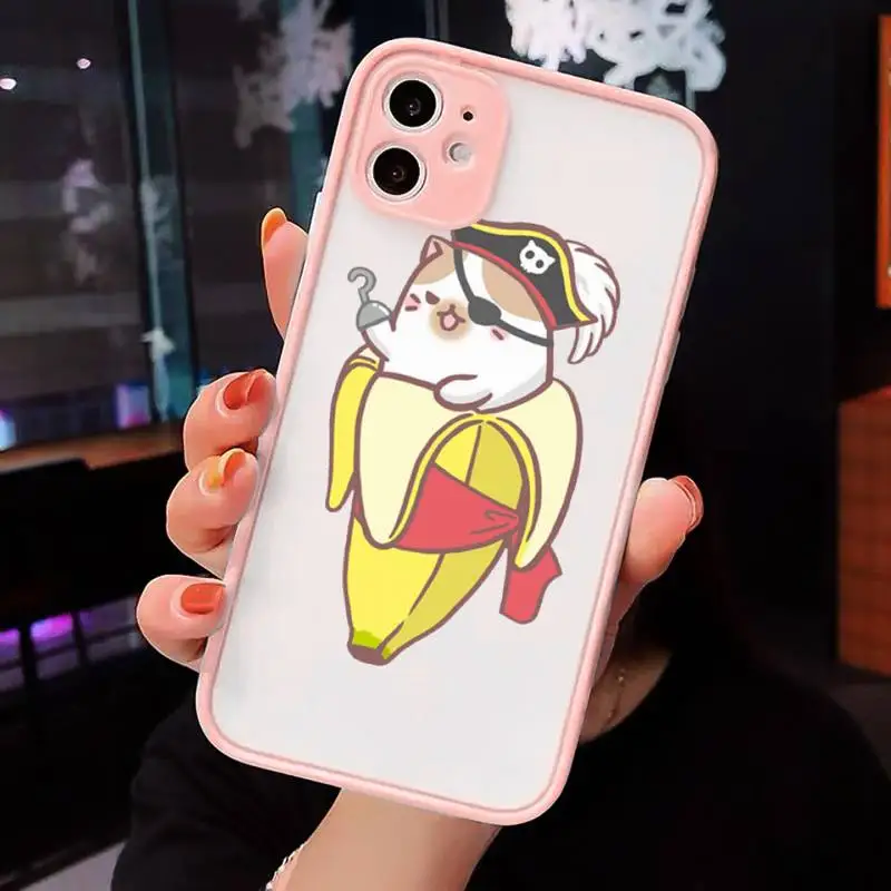 

Cartoon cat dog Finger Funny Banana Phone Case Matte Transparent for iPhone 7 8 11 12 s mini pro X XS XR MAX Plus cover funda