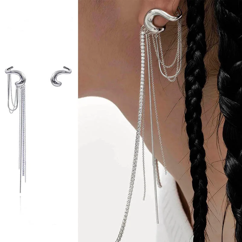 

2020 trend Silver Asymmetry Crystal Long Tassel Earrings for women Unusual earrings Bridal Drop Dangling Earrings