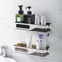 wall mounted bathroom organizer shelf cosmetic shampoo storage rack kitchen plastic holder household items bathroom accessories