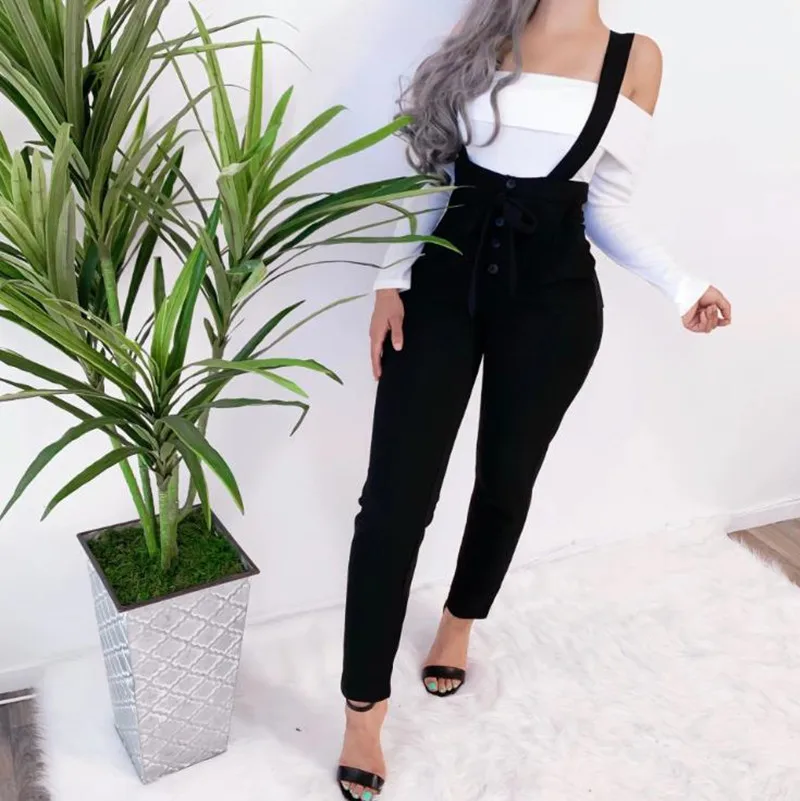 Женский свободный комбинезон BKLD однотонный с высокой талией повседневные