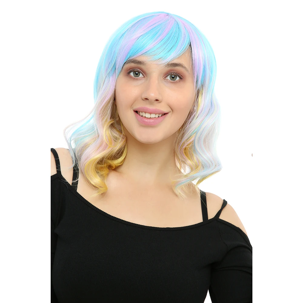 Причудливые W 12 дюймов Короткие Свободные волны парики синтетический парик для