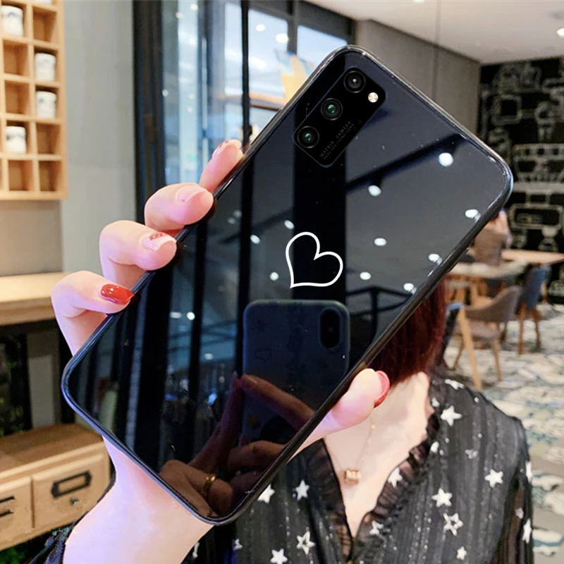 

For OPPO A52 A72 A92 A92S A81 A91 A41 A1K Case blank Heart line Hard Tempered Glass back silicone Cover For OPPO A52 A72 Casing