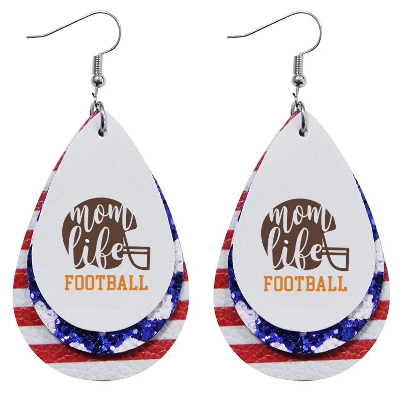 

Fashion Team Culture Print Teardrop Earrings Leather Earrings For Baseball Basketball Football And So More Team