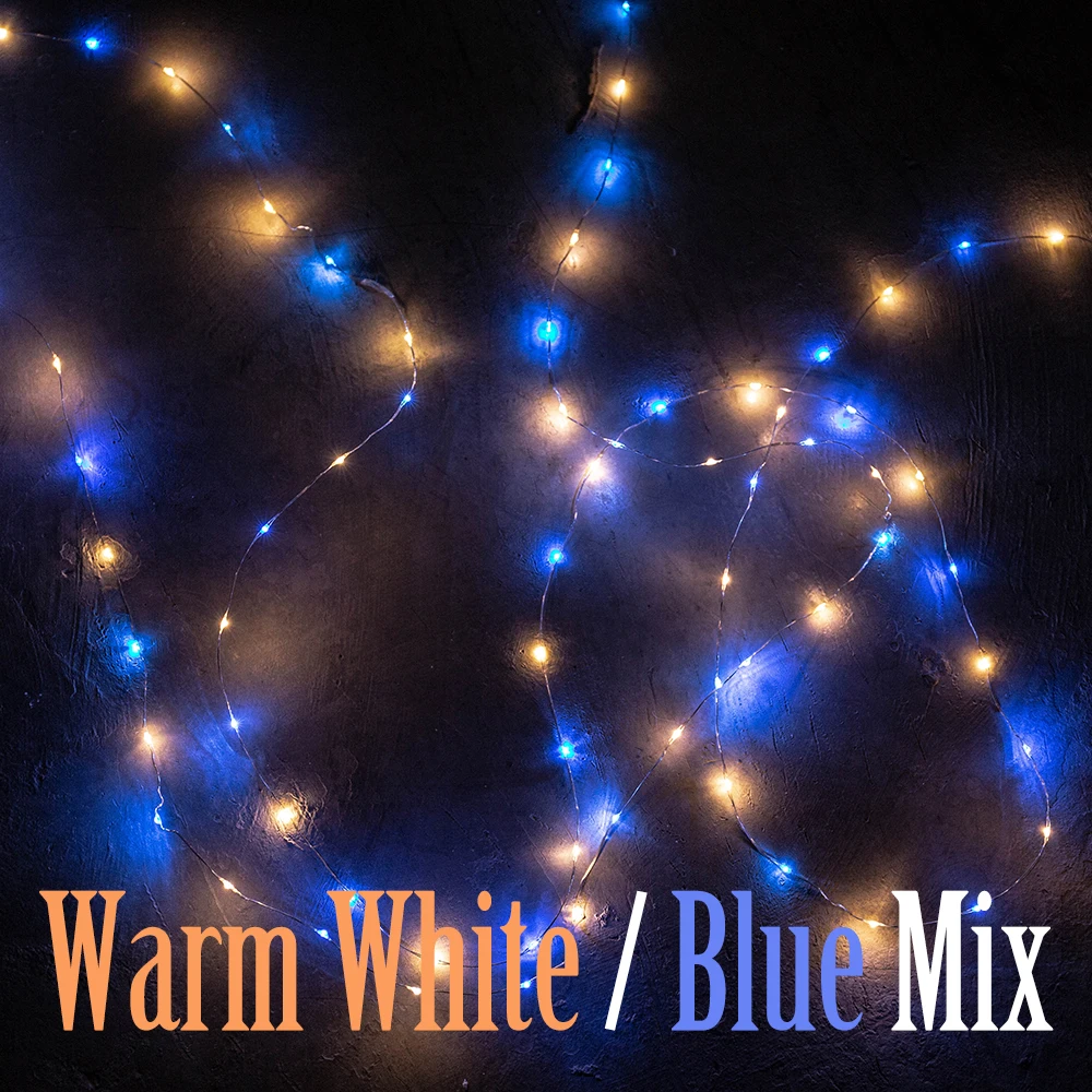 Blue Warm White Mix 100 м 1000 светодиодный серебристый провод сказочные гирлянды водонепроницаемый штекер Адаптер для елки наружное рождественское праздничное свадебное украшение - Испускаемый цвет: Blue Warm White Mix