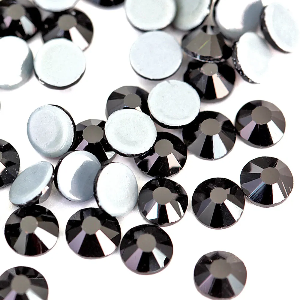 OLEEYA высококачественные стразы из черного стекла с горячей фиксацией утюгом для