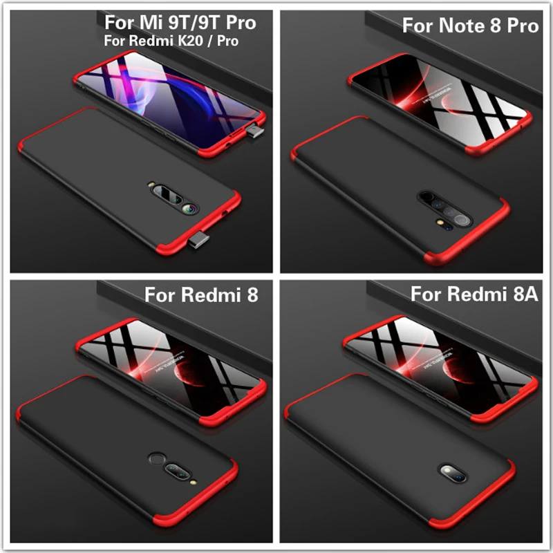 360 чехол с полной защитой для mi 9T Pro Red mi K20 Pro, чехол для телефона 3 в 1, матовый пластиковый жесткий чехол для задней панели для Red mi Note 8 Pro 8A 8