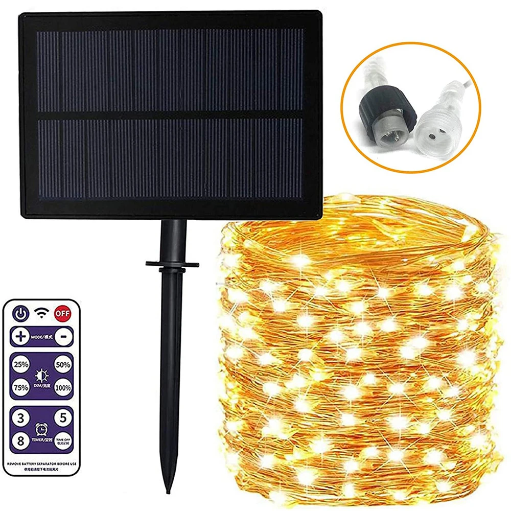 Outdoor Remote control Solar Powered String Lights Waterproof 8 Modes Copper Wire Fairy Lights for Home Garden Wedding Christmas