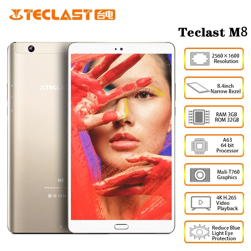 Teclast M8, 8,4 дюймов, 2560x1600, четырехъядерный процессор, 4K видео, g-сенсор, планшеты, 3 ГБ ОЗУ, 32 Гб ПЗУ, Wifi, двойная камера, планшет на Android