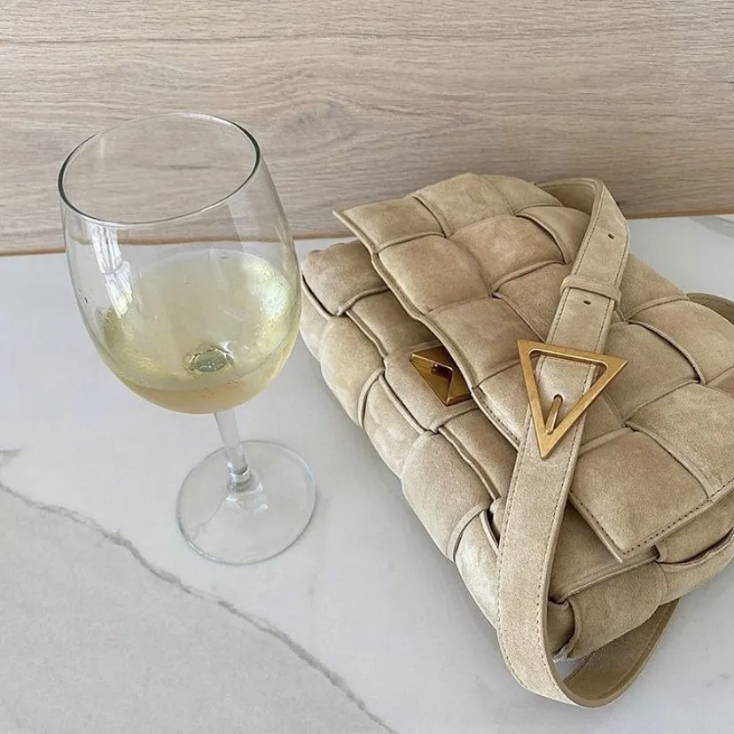 

Top Quality Female Genuine Leather Suede Woven Cassette Pillow Bag Women Thick Metal Chain Crossbody Shoulder Bag