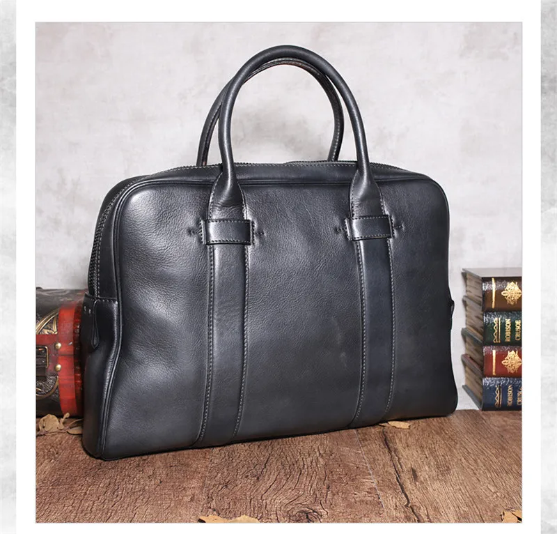 Retro highquality natural real leather men's large-capacity laptop handbag  office lawyer cowhide briefcase bag