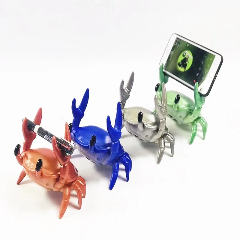 creative phone holder crab pen holder mobile stand with bluetooth compatible speaker support tf card standing desk decoration free global shipping