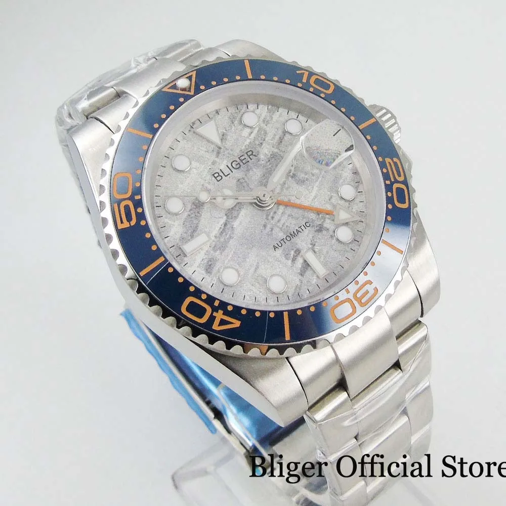 BLIGER New Design 40mm Grey Dial Sapphire Glass GMT Hand Automatic Movevment Date Window Bracelet Clasp | Наручные часы