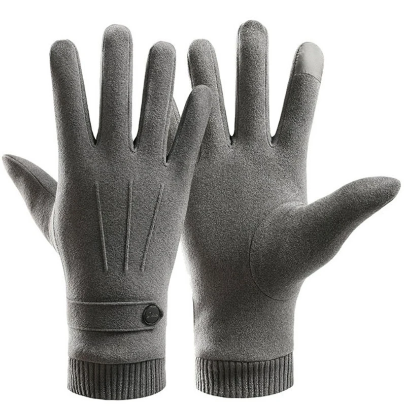 

Men Winter Warm Touch Screen Faux Suede Gloves Plush Lining Knit Cuff Mittens X7XC