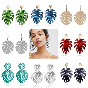Женские серьги-подвески с листьями Monstera, разноцветные акриловые металлические серьги-подвески, массивное Ювелирное Украшение для ушей