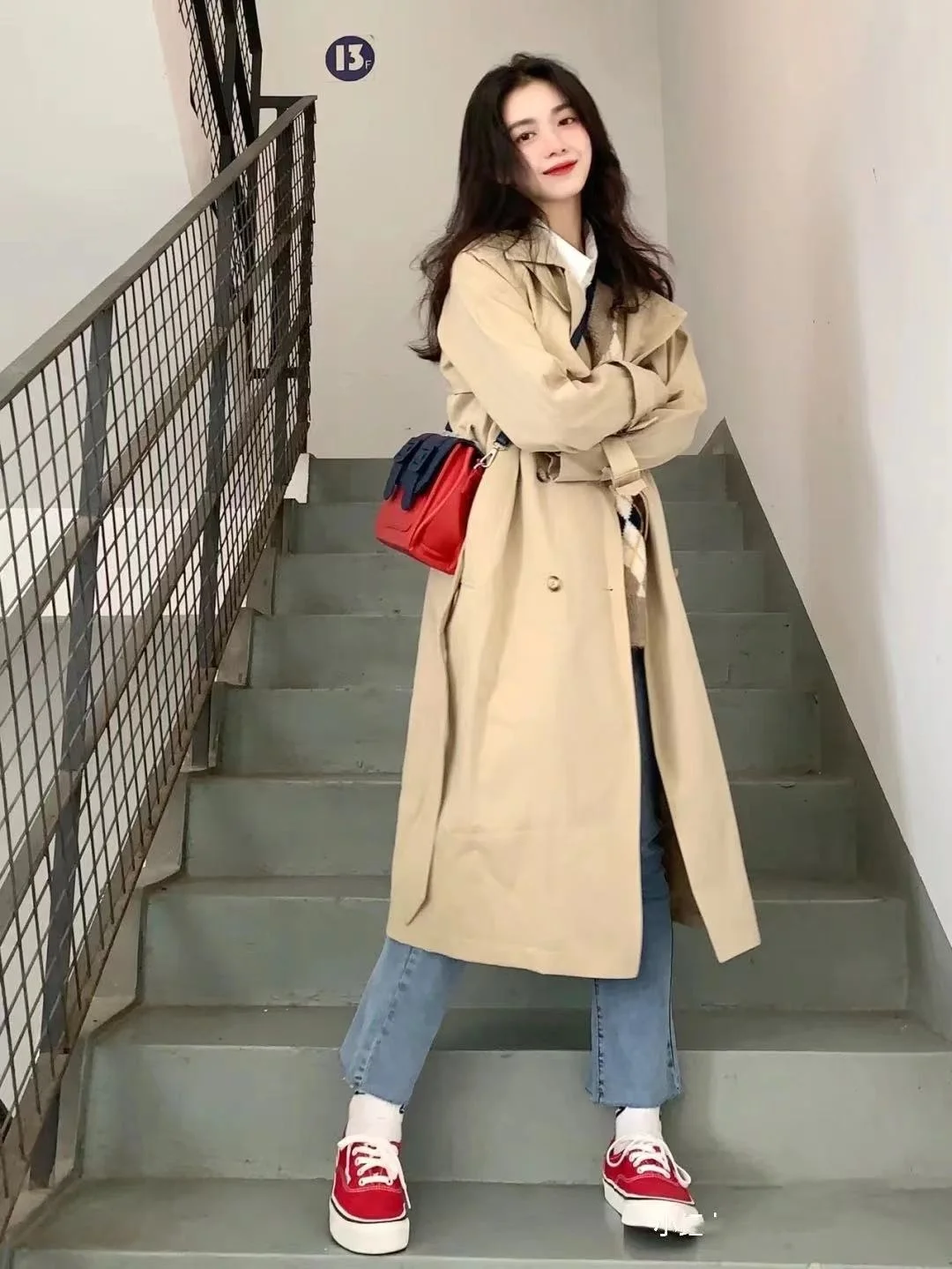 

Early Autumn Clothes New Women's Korean-style British-style Mid-length Khaki Trench Coat Overcoat Spring and Autumn