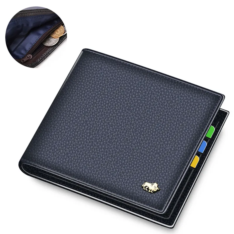 N4470 Blue BISON DENIM Cow Leather Wallet Men Fashion Bifold Card Holder Wallet Male Short Standard Purse High Quality N4475 - Цвет: N4470 Blue