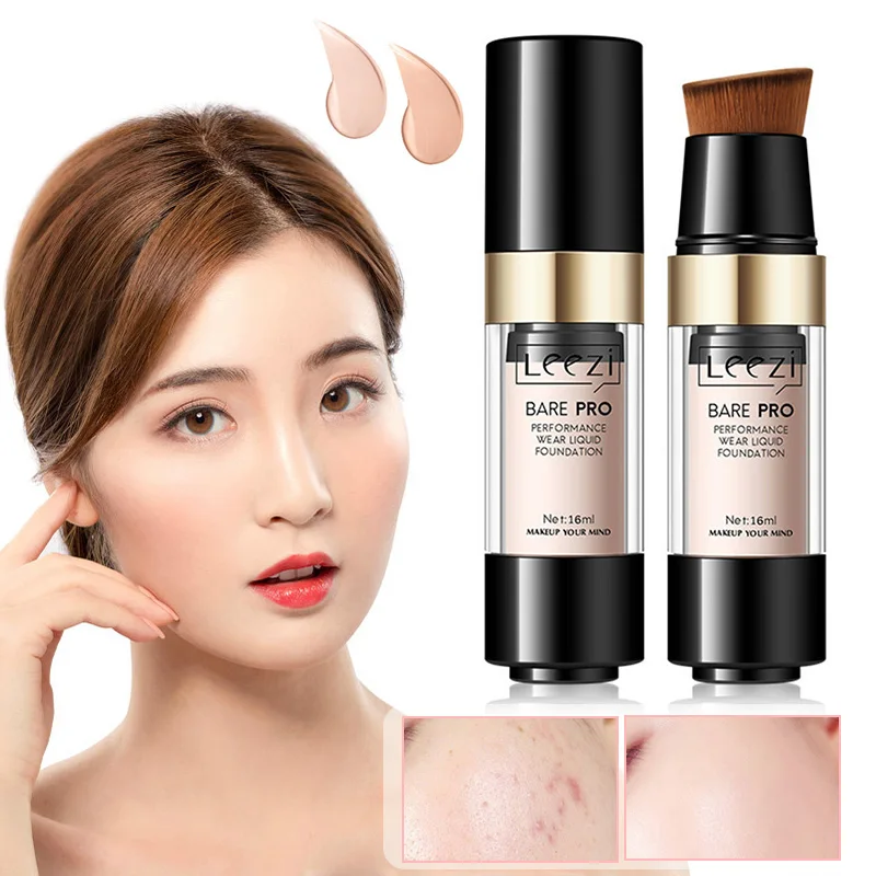 

Liquid Foundation Oil Control Moisturizing Concealer Cover Pores Acne Marks Face Makeup with Brush STTX889