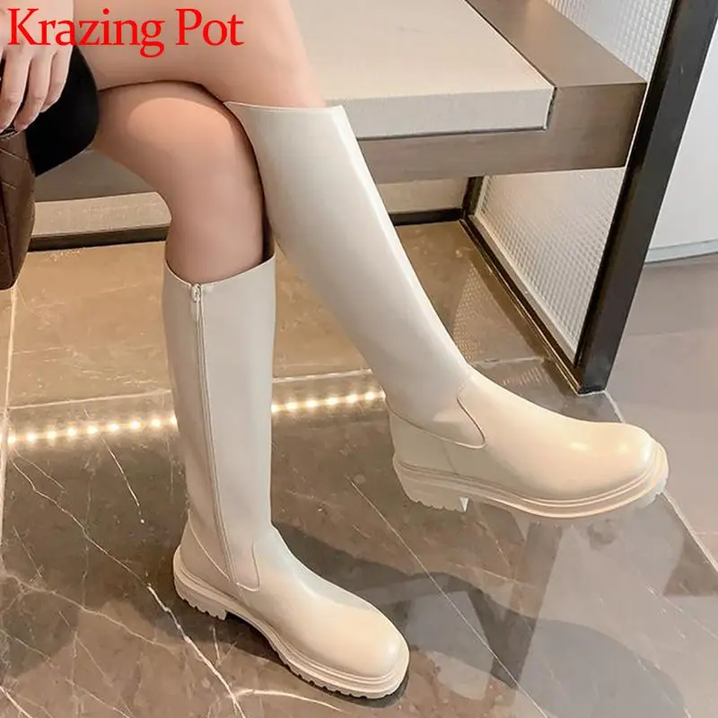 

Женские сапоги на среднем каблуке, из натуральной кожи, с круглым носком