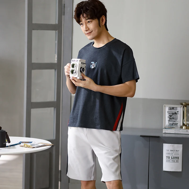 

2020 летний мужской пижамный комплект, хлопковая одежда для сна в виде мыши, домашняя одежда, пижама, повседневный комплект из двух предметов, ...