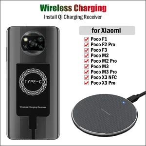 qi wireless charging receiver for xiaomi poco x3 nfc m2 m3 f1 f3 f2 pro wireless charger usb type c charging adapter gift case free global shipping