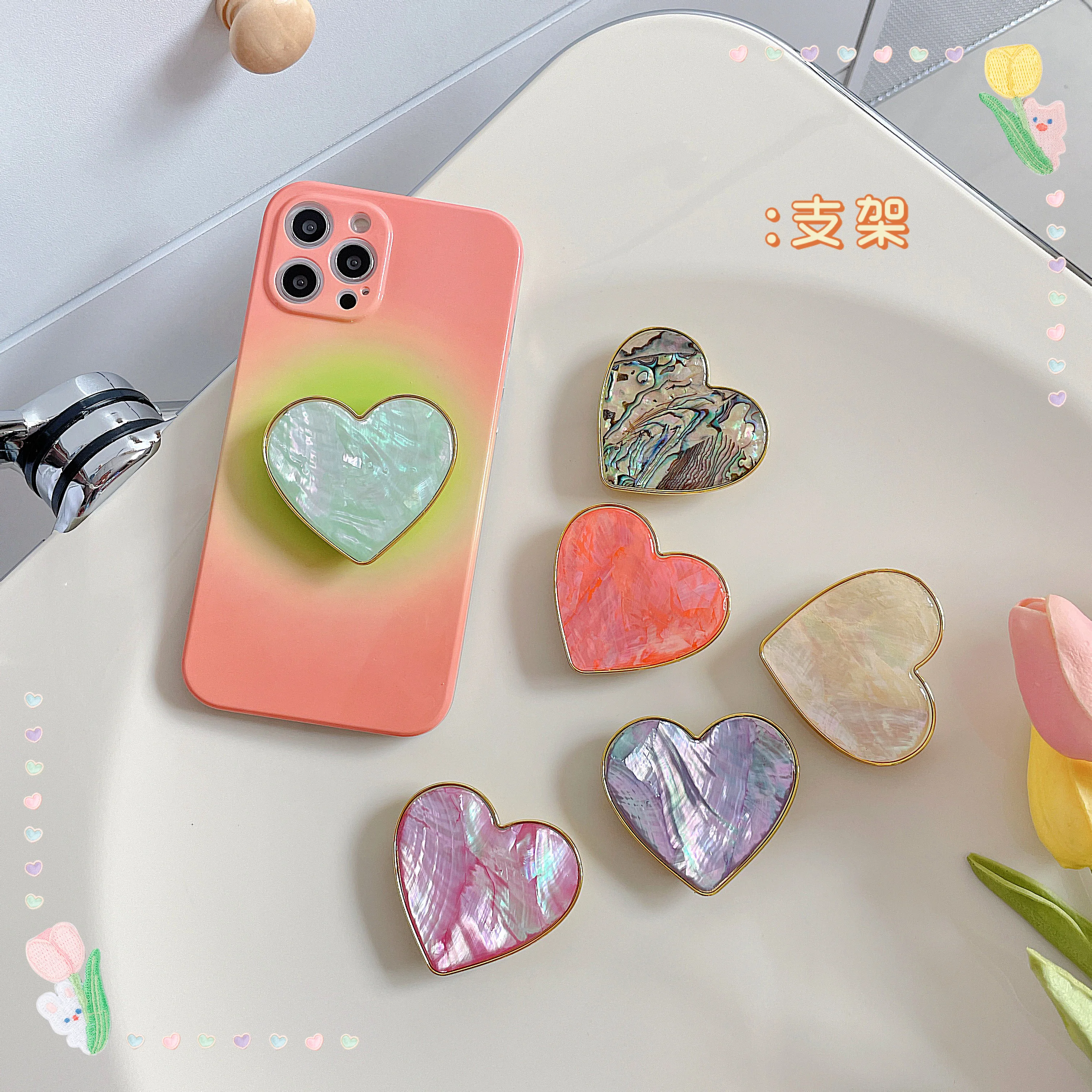 Универсальный хромированный держатель-подставка с сердечками для iPhone Samsung Xiaomi