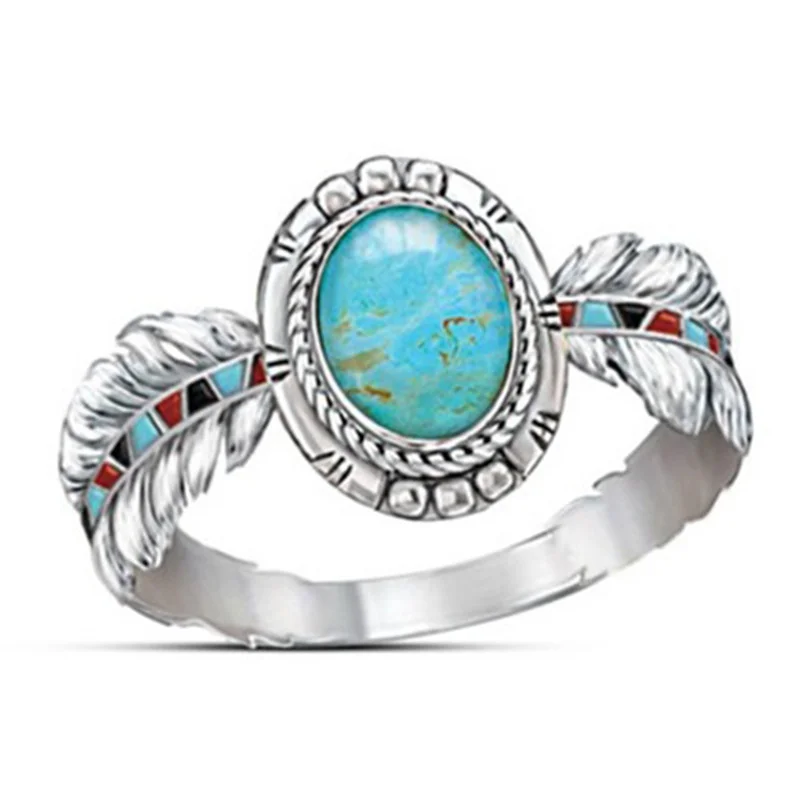 

Unique Feather Oval Silver Color Female Finger Ring Green Crystal for Women Men Party Wedding Engagement Jewelry