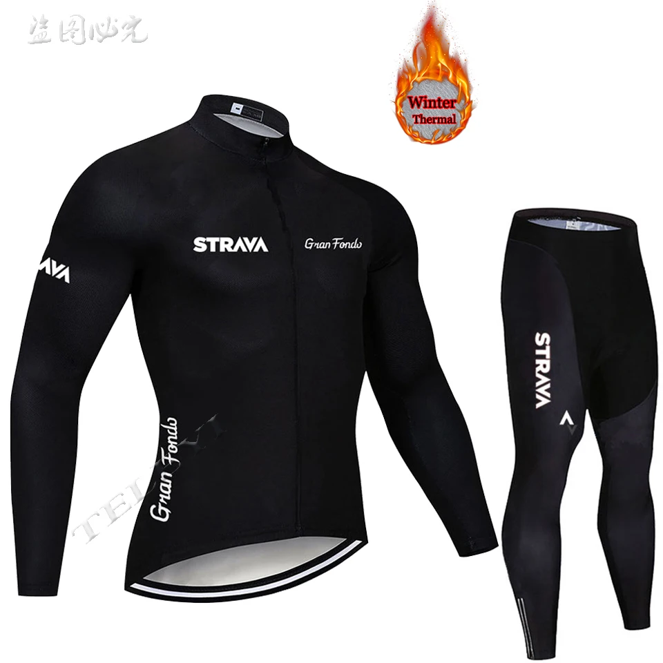 Горячая strava зима термальный флис Велоспорт Джерси кофты с длинным рукавом Велоспорт комбинезон велосипедный набор велосипедная одежда - Цвет: 3