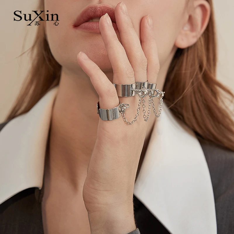 

SuXin 2020 new fashion retro 4 finger in 1 adjustable punk hip hop ring for women finger ring jewelry for girlfriend gift