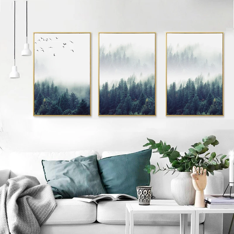 Декоративные постеры с лесным пейзажем для гостиной современный фон дивана