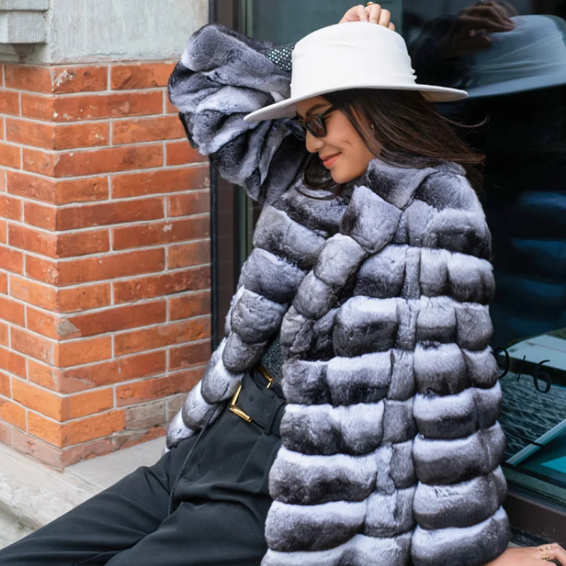 FURSARCAR Streerwear Women Real Rex Rabbit Fur Top Fashion Elegant Woman Jacket Natural Rabbit Fur Winter Clothes Women 2021 enlarge