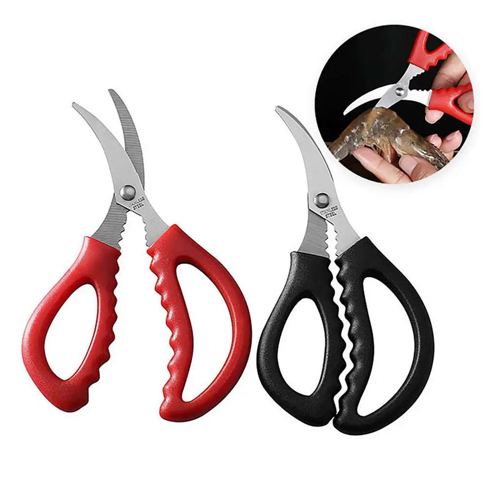 

Red Black Seafood Scissors Lobster Fish Prawn Peeler Shrimp Crab Seafood Scissors Shears Snip Shells Kitchen Tools Accessories