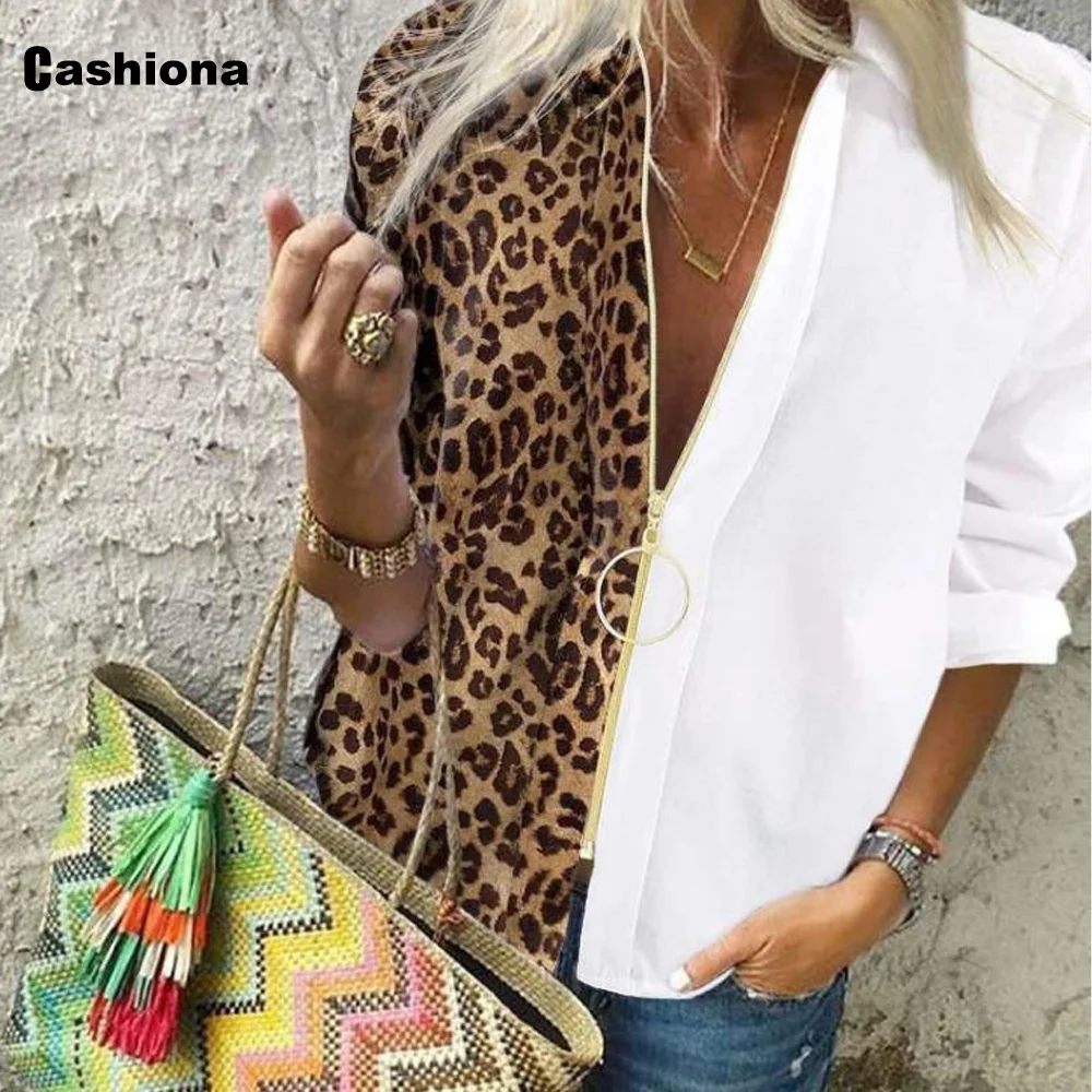 

Lightweight 2020 Women Jacket Plus size 5xl Leopard Printed Basic Top Long Sleeve Coats Patchwork Color Jackets Zipper Outerwear