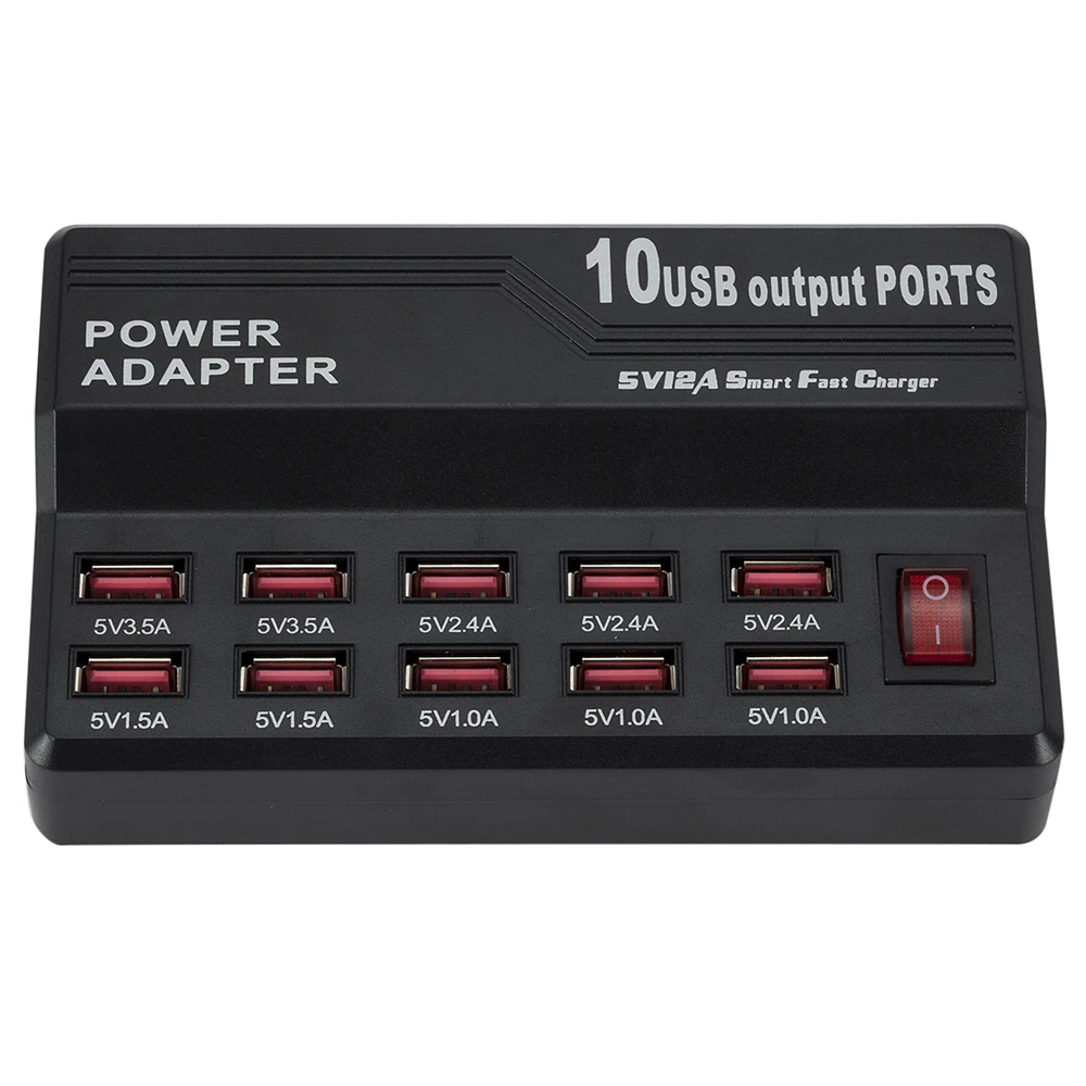 

USB Fast Charge HUB 10 Ports 12A Smart Charging Station USB Charger