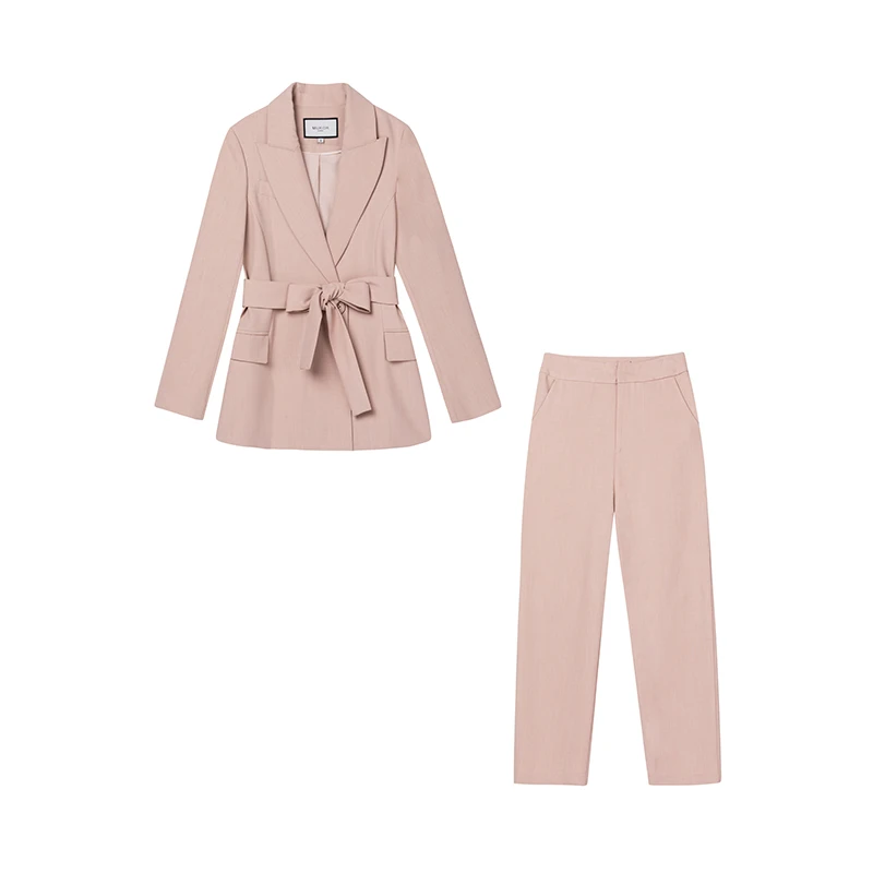 

Autumn Winter Women Lace Up Pant Suit Notched Blazer Jacket & Office Wear Female Sets