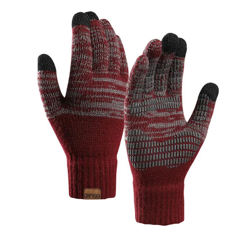 

Winter Plus Velvet Color Matching Offset Printing Nonslip Touch Screen Driving Warm Gloves Men's Knitted Wool Cycling Mittens U7