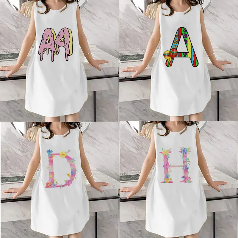 

2021 Baby Girl Dresses Summer Donuts Letters Girls Dress Kids Sleeveless Kawaii Birthday Vestidos Kids Clothes Sundress Novelty
