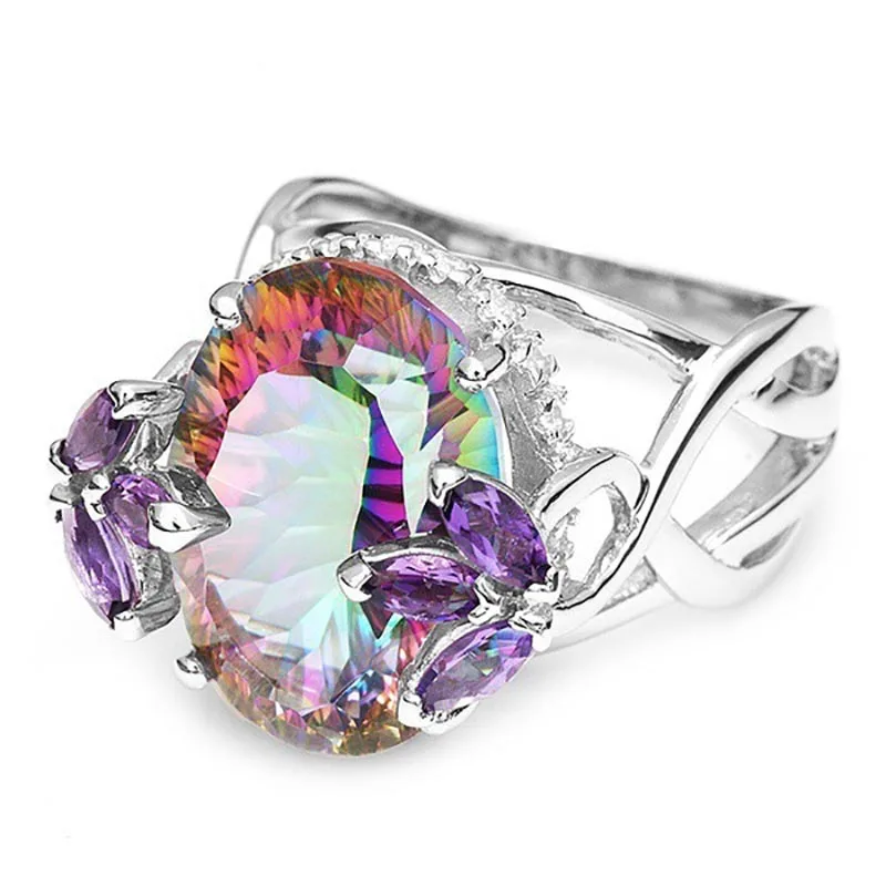 Женское кольцо из стерлингового серебра 925 пробы с радужным огнем и мистическим