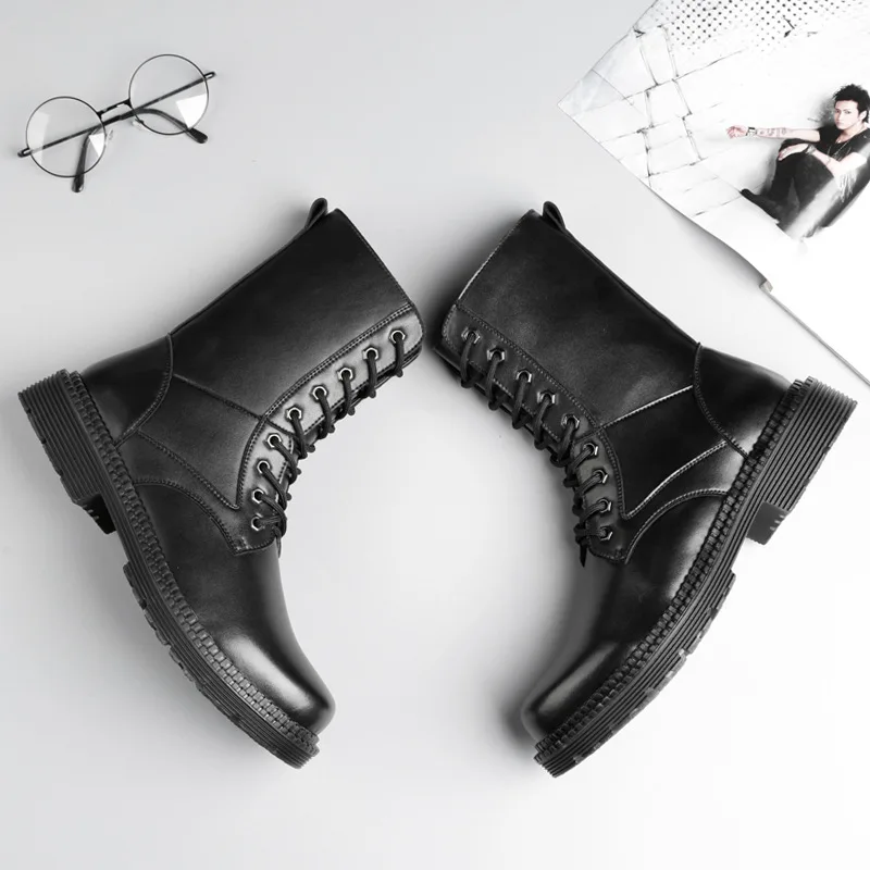 new arrival mens luxury fashion mid-calf boots black cow leather shoes cowboy platform long boot outdoor bota militar masculino |