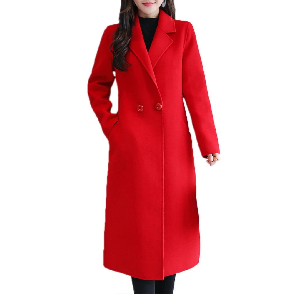 

Pure Color Winter Women Blends Coats Turn Dowen Collar Mid-Length Outwear Wools Coat Korean Elegant Office Lady Overcoats