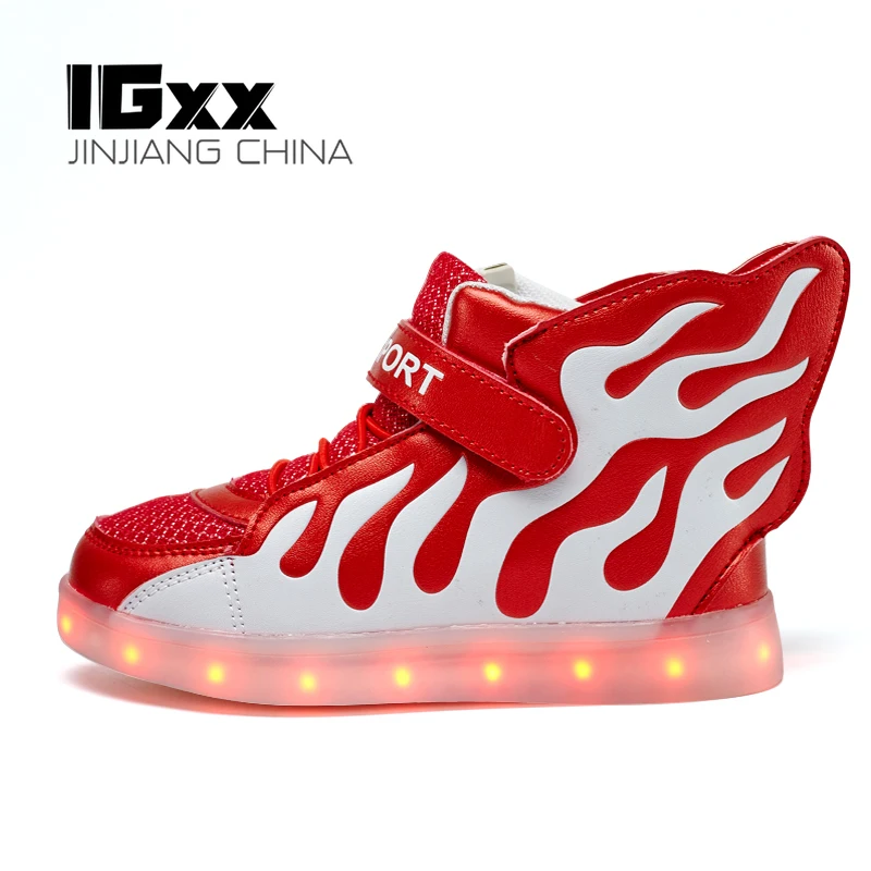 IGxx с высоким берцем большие крыло туфли со светодиодной подсветкой для детей