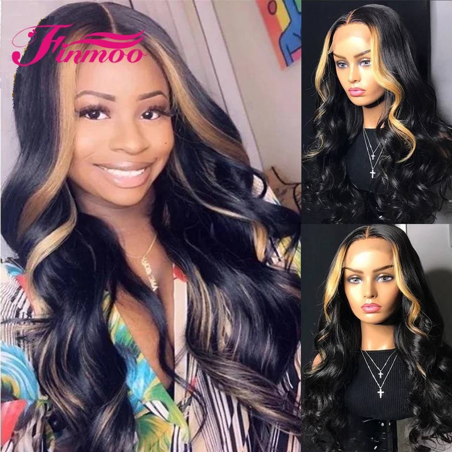 13x6 волнистые Мёд блондинка Синтетические волосы на кружеве парики человеческих