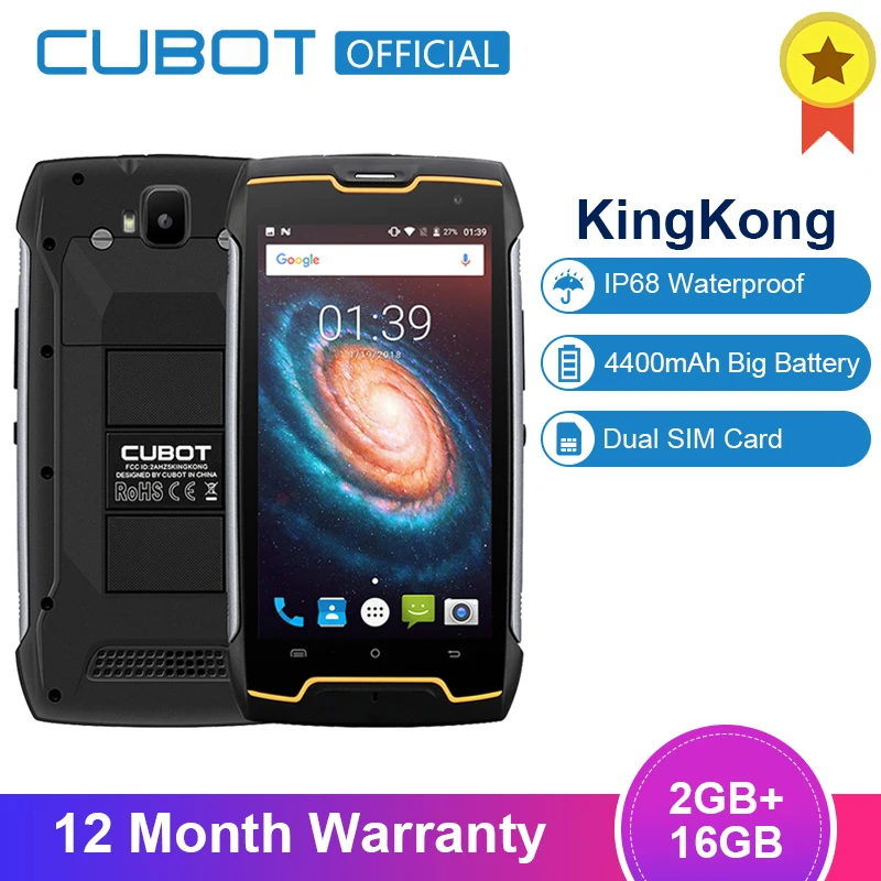 Cubot KingKong 4400 мАч IP68 водонепроницаемый пылезащитный ударопрочный MT6580 четырехъядерный 5," Android 7,0 сотовый 2G ram 16G rom смартфон