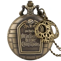 antique bronze quartz pocket watch skull accessory steampunk pendant necklace chain clock fob watches men women retro gifts
