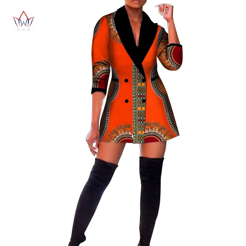 Autumn African Trench Coat for Women Clothing Africa Print Blazer Outfits Dashiki Office Outwear WY5804 | Тематическая одежда и